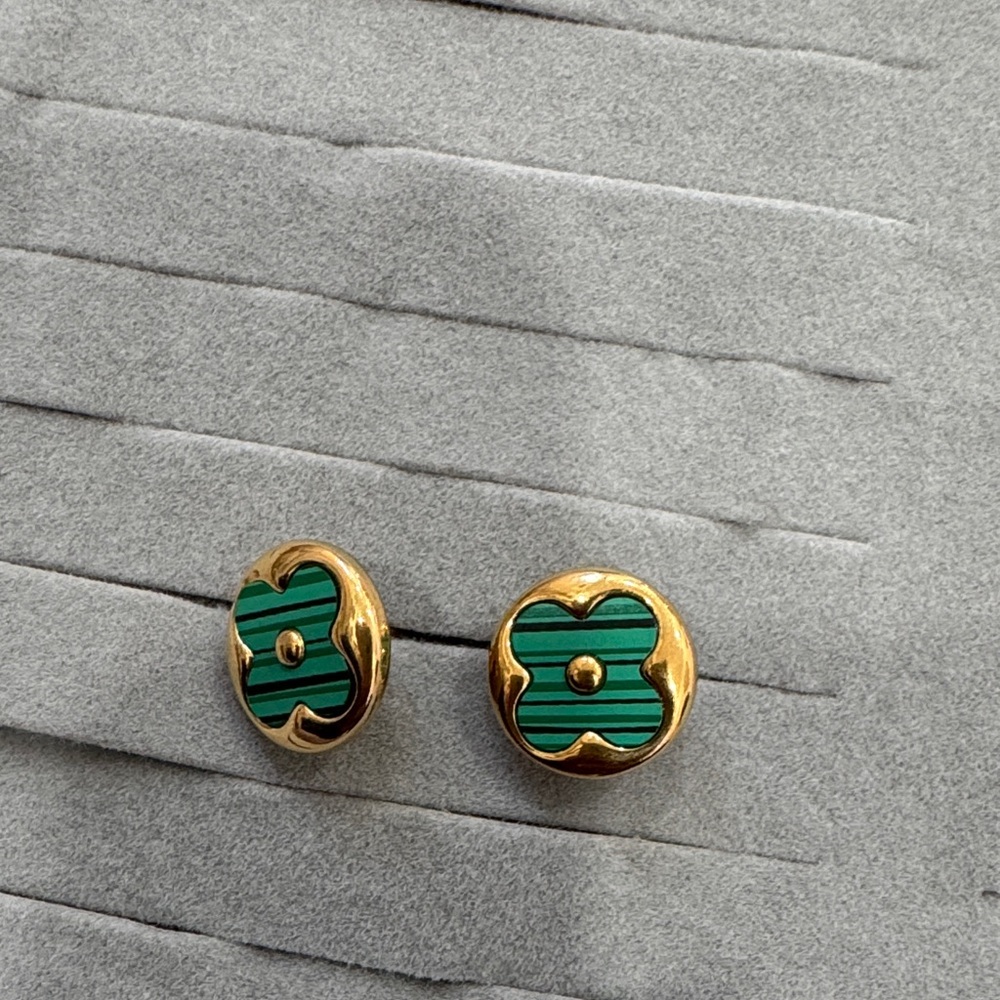 Elegant Gold and Green Stud Earrings